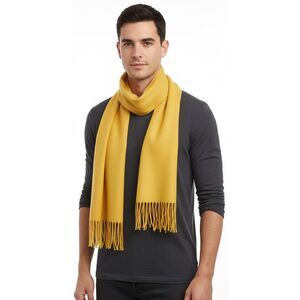 Lanvin Soft Luxurious Cashmere and Wool Yellow Fringe Scarf